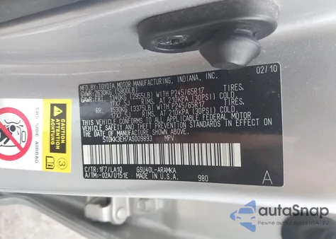 2010 Toyota Highlander Se V6 from USA, damaged, VIN 5TDKK3EH7AS009893
